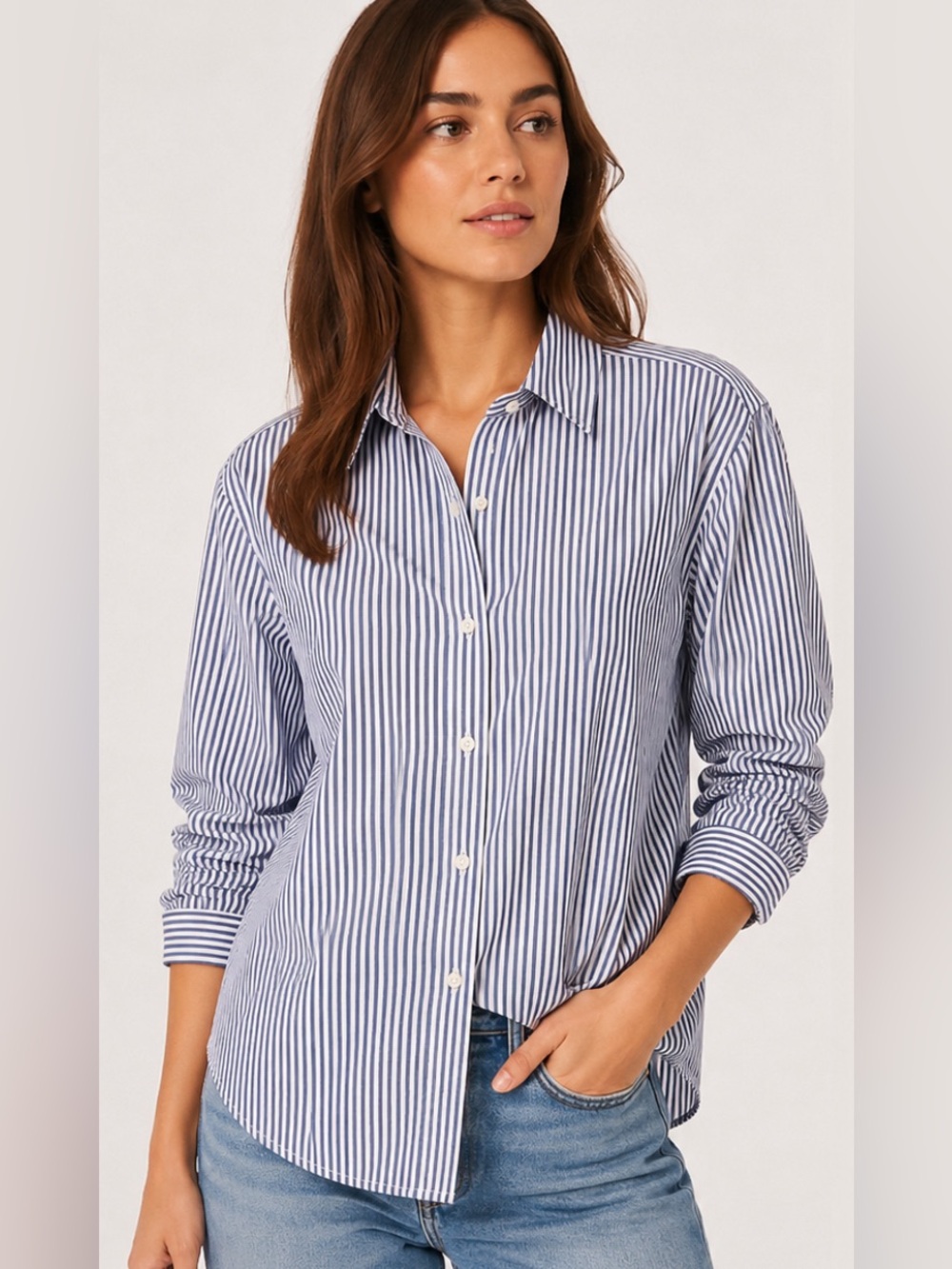 Abercrombie & Fitch Stripe 51% Cotton Button Down Blouse Shirt Preppy Coastal XS